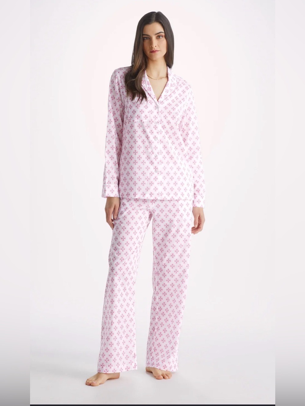 Derek Rose Printed Cotton Pajamas in Pink , Large
